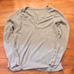 time and tru gray Long Sleeve Waffle Knit Henley Top Size cabin core winter